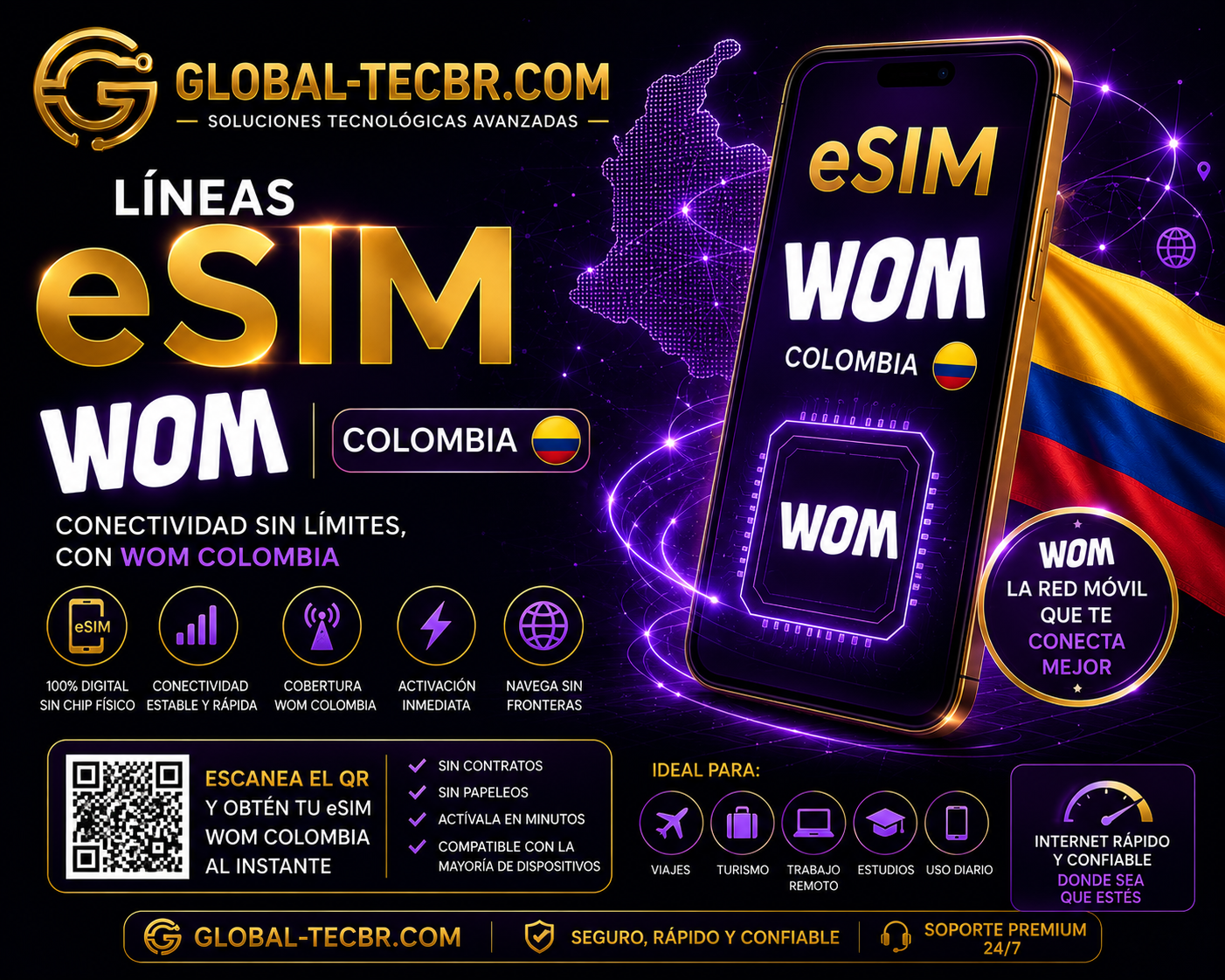 ESIM WOM COLOMBIA [INSTANT - AUTO API]